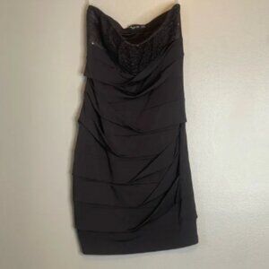 Ruby Rox Pleated Beaded Sequins Black Strapless Mini Dress Small (Juniors)